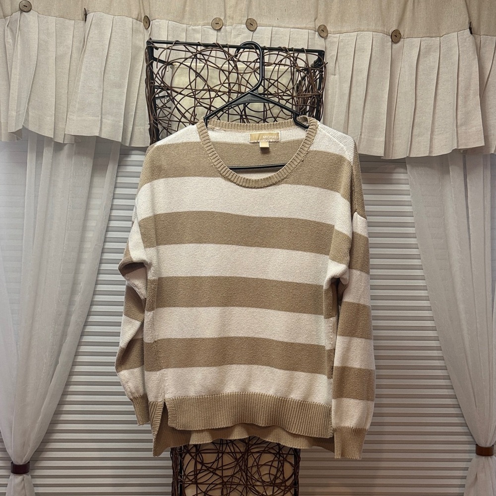 Michael Kors Beige and White Striped Sweater - Picture 1 of 3
